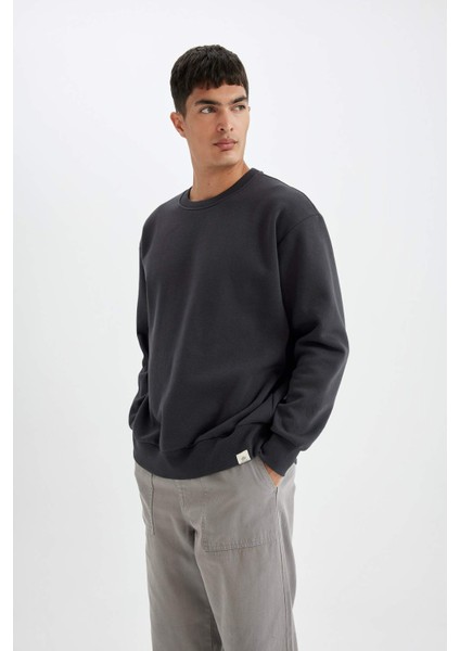 Erkek Antrasit Oversize Fit Bisiklet Yaka Kalın Kumaş Basic Düz Sweatshirt T5139AZ24AU