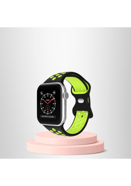 Apple Watch 42 44 45 49 Mm/l  Kordon Kayış Bileklik Delikli Siyah-Yeşil