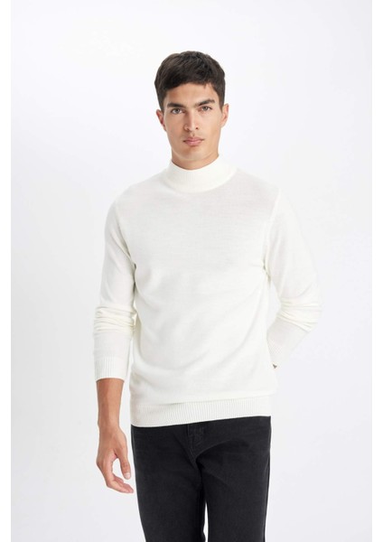 Slim Fit Dar Kesim Yarım Balıkçı Yaka Basic Düz Triko Kazak R1127AZ24WN
