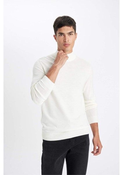 Slim Fit Dar Kesim Yarım Balıkçı Yaka Basic Düz Triko Kazak R1127AZ24WN