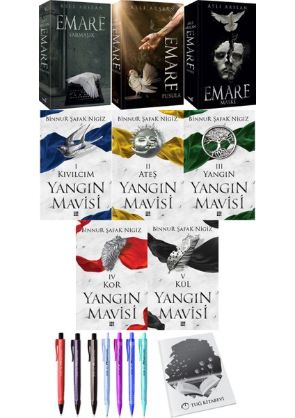 Emare: Sarmaşık - Pusula - Maske - Yangın Mavisi: Kıvılcım Ateş - Yangın - Kor - Kül + Kalem + Not Defteri