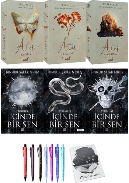 Ateş Yanmak 1 - Ulaşmak 2 - Kavuşmak 3- İçinde Bir Sen: Engerek - Asreman - Yehmum + Kalem + Not Defteri