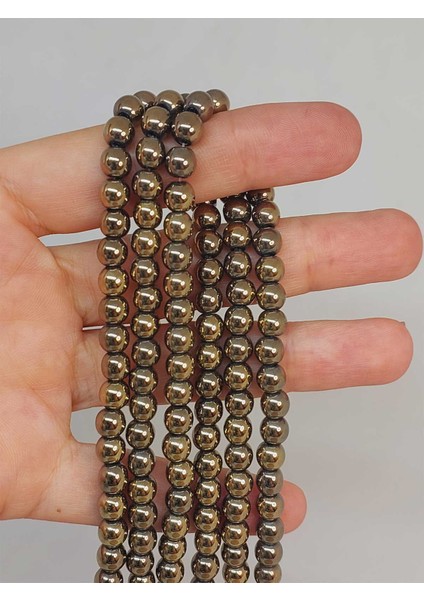 Çeyrek Dizi (9cm Uzunluğundadır!) Hematit Taşı Çeyrek Dizi 6mm (48128)