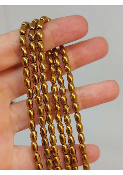 Çeyrek Dizi (9cm Uzunluğundadır!) Hematit Taşı Arpa Kesim Çeyrek Dizi 4*5.5mm (49642)
