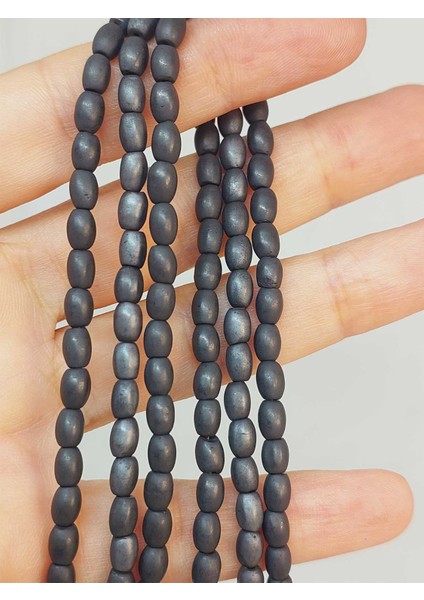 Çeyrek Dizi (9cm Uzunluğundadır!) Hematit Taşı Arpa Kesim Çeyrek Dizi 4*5.5mm (49636)