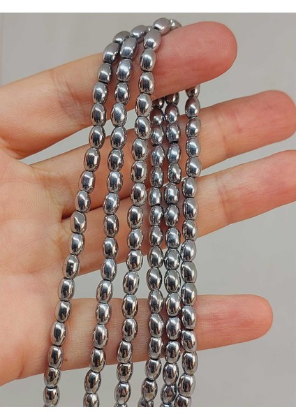 Çeyrek Dizi (9cm Uzunluğundadır!) Hematit Taşı Arpa Kesim Çeyrek Dizi 4*5.5mm (49640)