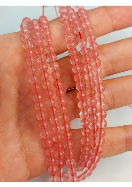 Çeyrek Dizi (9cm Uzunluğundadır!) Gül Kuvars Taşı Çeyrek Dizi 4-4.5mm Aralığı