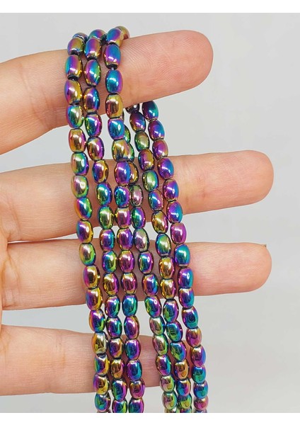 Çeyrek Dizi (9cm Uzunluğundadır!) Hematit Taşı Arpa Kesim Çeyrek Dizi 4*5.5mm (49632)