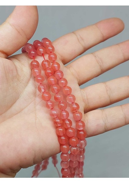 Çeyrek Dizi (9cm Uzunluğundadır!) Gül Kuvars Taşı Çeyrek Dizi 6mm (51362)