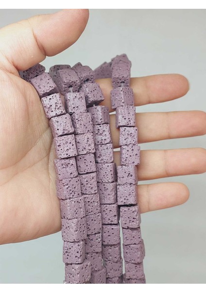 Çeyrek Dizi (9cm Uzunluğundadır!) Lav Taşı Mor Küp Şekilli Çeyrek Dizi 10*10MM (51628)