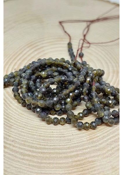 Çeyrek Dizi (9cm Uzunluğundadır!) Golden & Siyah Obsidyen Taşı Çeyrek Dizi 2.5mm