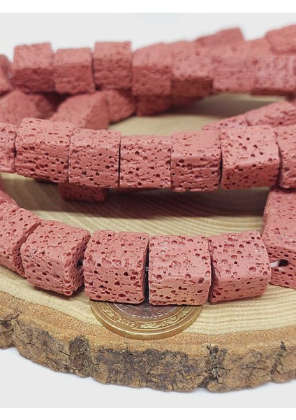 Çeyrek Dizi (9cm Uzunluğundadır!) Lav Taşı Pembe Küp Şekilli Çeyrek Dizi 12*12MM (51626) fırsatları