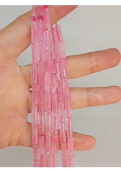 Çeyrek Dizi (9cm Uzunluğundadır!) Pembe Kuvars Taşı Silindir Kesim 4X12.5MM Çeyrek Dizi (49376)
