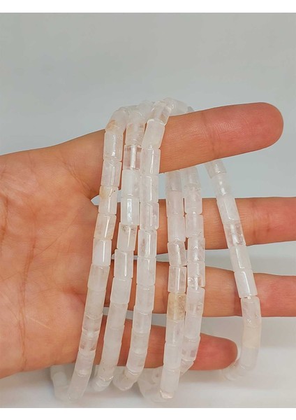 Çeyrek Dizi (9cm Uzunluğundadır!) Kristal Kuvars Taşı Silindir Kesim 5.5x7.5mm Çeyrek Dizi (49302)