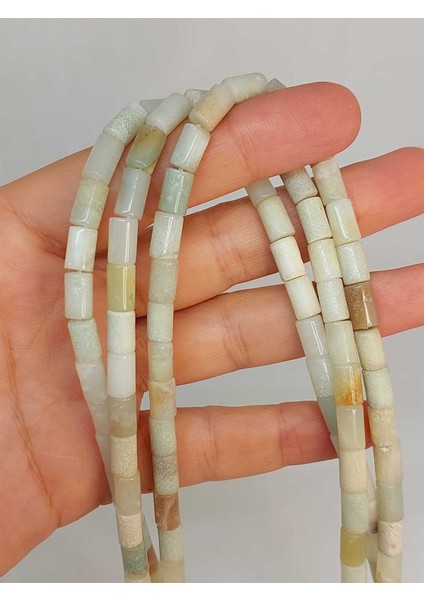 Çeyrek Dizi (9cm Uzunluğundadır!) Amazonit Taşı Silindir Kesim 5.5x7.5mm Çeyrek Dizi (49318)