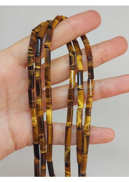 Çeyrek Dizi (9cm Uzunluğundadır!) Kaplan Gözü Taşı Silindir Kesim 4X12.5MM Çeyrek Dizi (49394)