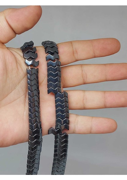Çeyrek Dizi (9cm Uzunluğundadır!) Hematit Taşı Şekilli Çift Delikli 4.5*12MM Çeyrek Dizi (52306)
