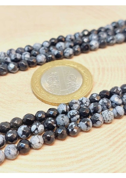 Çeyrek Dizi (9cm Uzunluğundadır!) Kar Tanesi Obsidyen Taşı Çeyrek Dizi Faset Kesim 4-4.5mm Aralığı modelleri