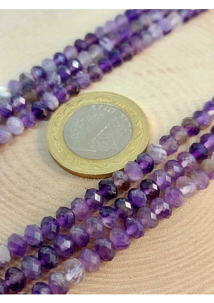 Çeyrek Dizi (9cm Uzunluğundadır!) Ametist Taşı Rondela Faset Kesim Çeyrek Dizi 3*4.5mm (45234)