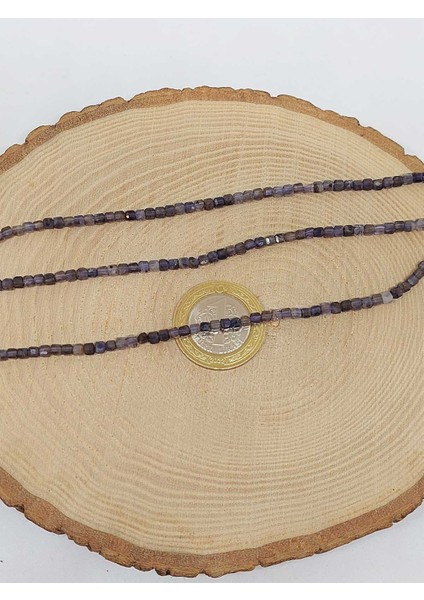 Çeyrek Dizi (9cm Uzunluğundadır!) Su Safiri (Iyolit) Taşı Küp Şekilli Çeyrek Dizi 3mm (51166)