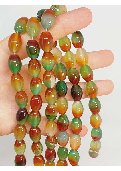 Çeyrek Dizi (9cm Uzunluğundadır!) Akik Taşı Arpa Kesim 10X13MM Çeyrek Dizi (49436)