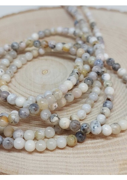 Çeyrek Dizi (9cm Uzunluğundadır!) Beyaz Alacalı Opal Taşı Çeyrek Dizi 4mm