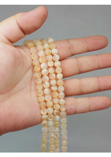 Çeyrek Dizi (9cm Uzunluğundadır!) Sitrin Taşı Çeyrek Dizi Buzlu Renkler 6mm (51412)