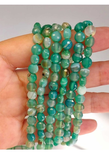 Çeyrek Dizi (9cm Uzunluğundadır!) Akik Taşı Yassı Faset Kesim Çeyrek Dizi 6X4MM (42840)