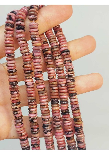Çeyrek Dizi (9cm Uzunluğundadır!) Rodonit Taşı Rondela Kesim 6x1.5mm Çeyrek Dizi (49400)