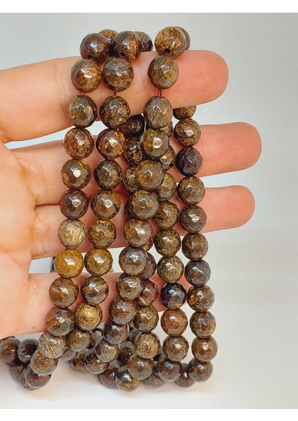 Çeyrek Dizi (9cm Uzunluğundadır!) Bronzit Taşı Faset Kesim Çeyrek Dizi 8mm