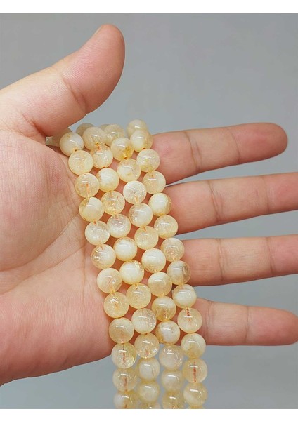 Çeyrek Dizi (9cm Uzunluğundadır!) Sitrin Taşı Çeyrek Dizi Buzlu Renkler 8.5mm (51406)