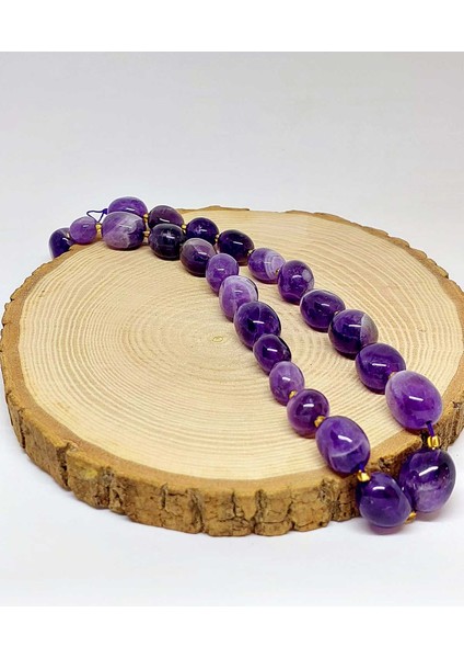 Çeyrek Dizi (9cm Uzunluğundadır!) Ametist Taşı Koyu Renk Şekilli Çeyrek Dizi (44555)