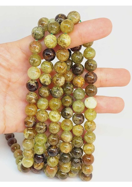 Çeyrek Dizi (9cm Uzunluğundadır!) Yeşil Alacalı Lal (Granat) (Garnet) Taşı Çeyrek Dizi 10MM (49238)