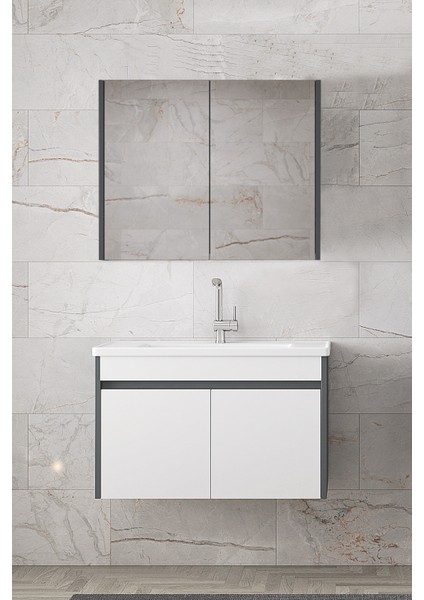 Estella-Ea Antrasit 80 cm Mdf-Aynalı-Lavabolu Banyo Dolabı Takımı-Hazr Kurulu