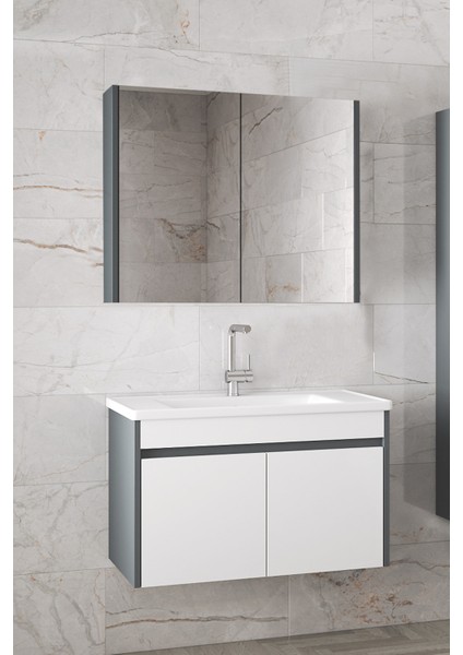 Estella-Ea Antrasit 80 cm Mdf-Aynalı-Lavabolu Banyo Dolabı Takımı-Hazr Kurulu fiyatları