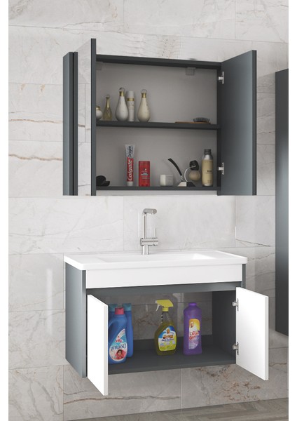 Estella-Ea Antrasit 80 cm Mdf-Aynalı-Lavabolu Banyo Dolabı Takımı-Hazr Kurulu modelleri