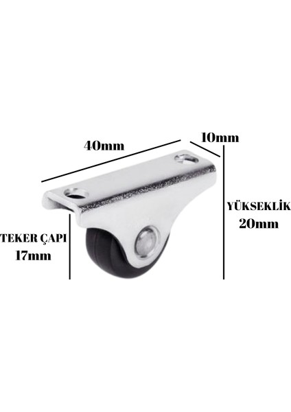 Sabit Tabanlı Masa Tekeri Sehpa ve Dolap Tekeri(Teker ÇAPI:17MM YÜKSEKLIK:20MM)(KROM-SİYAH)