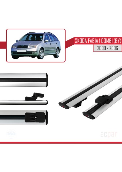 Skoda Fabia 1 Combi (6y) 2000-2006 Arası ile Uyumlu Basıc Model Universal Ara Atkı Tavan Barı Gri 2 Adet