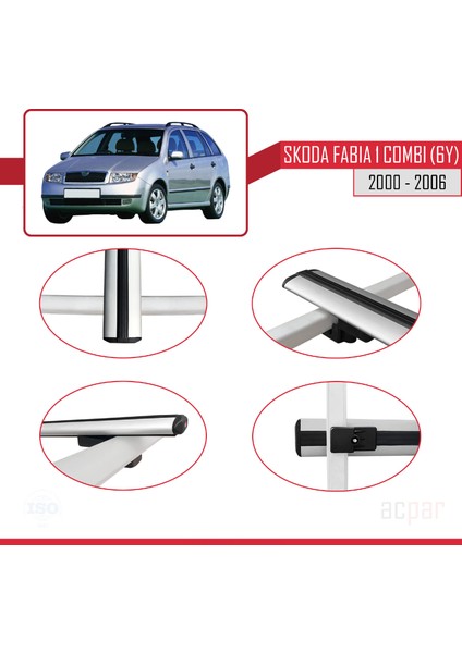 Skoda Fabia 1 Combi (6y) 2000-2006 Arası ile Uyumlu Basıc Model Universal Ara Atkı Tavan Barı Gri 2 Adet