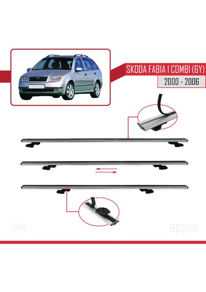 Skoda Fabia 1 Combi (6y) 2000-2006 Arası ile Uyumlu Basıc Model Universal Ara Atkı Tavan Barı Gri 2 Adet