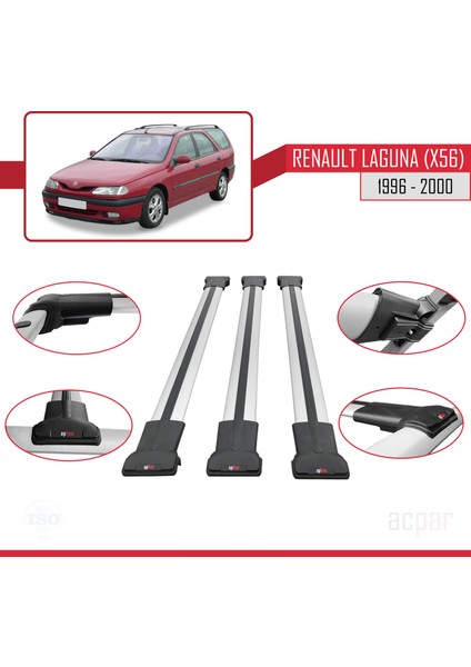 Renault Laguna (X56) Sw 1996-2000 Arası ile Uyumlu Fly Model Ara Atkı Tavan Barı Gri 3 Adet fırsatları
