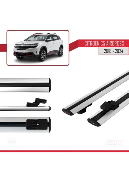 Citroen C5 Aircross 2018 ve Sonrası ile Uyumlu Basıc Model Universal Ara Atkı Tavan Barı Gri 2 Adet