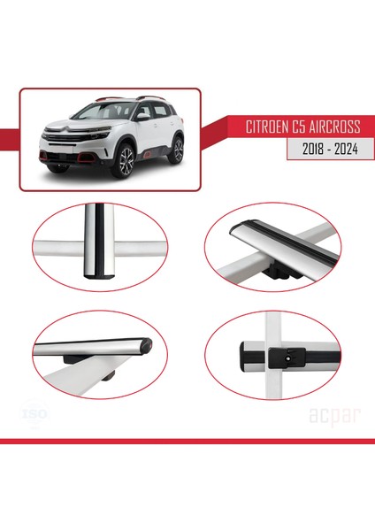 Citroen C5 Aircross 2018 ve Sonrası ile Uyumlu Basıc Model Universal Ara Atkı Tavan Barı Gri 2 Adet