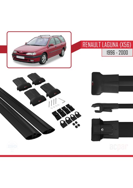 Renault Laguna (X56) Sw 1996-2000 Arası ile Uyumlu Fly Model Ara Atkı Tavan Barı Siyah 2 Adet