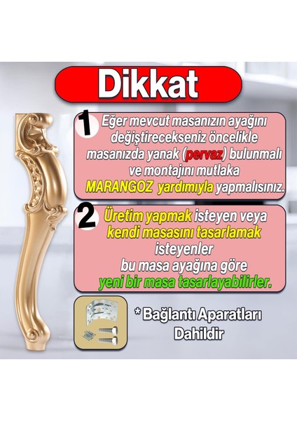 Valenta Masa Dresuar Ayağı 76 cm Plastik Ayak Mutfak Yemek Masası Mobilya Ayakları Altın Gold modelleri