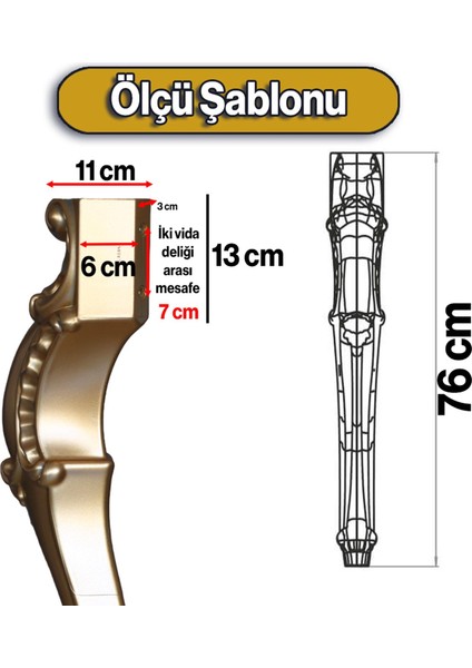 Valenta Masa Dresuar Ayağı 76 cm Plastik Ayak Mutfak Yemek Masası Mobilya Ayakları Altın Gold