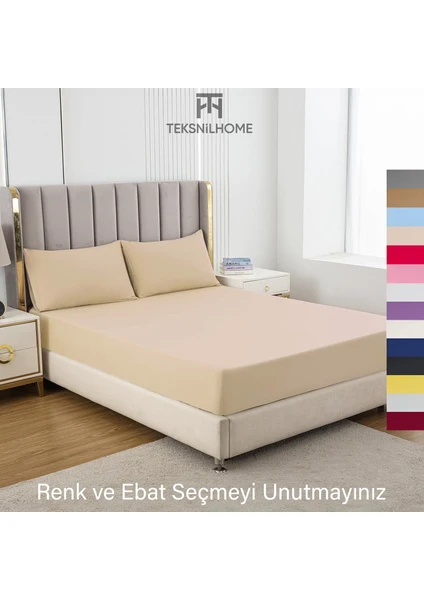 Teksnil Home | Ranforce | Pamuklu  Tek Kişilik Bej  Lastikli Çarşaf | 14 Renk | Fıtted | 90X190