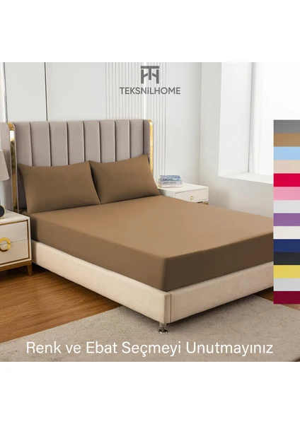 Teksnil Home | Ranforce | Pamuklu Çift Kişilik Kahverengi  Lastikli Çarşaf | 14 Renk | Fıtted | 160X200