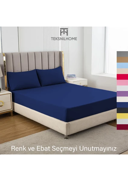 Teksnil Home | Ranforce | Pamuklu  Tek Kişilik Lacivert  Lastikli Çarşaf | 14 Renk | Fıtted | 90X190