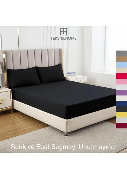 Teksnil Home | Ranforce | Pamuklu  Tek Kişilik Siyah  Lastikli Çarşaf | 14 Renk | Fıtted | 100X200